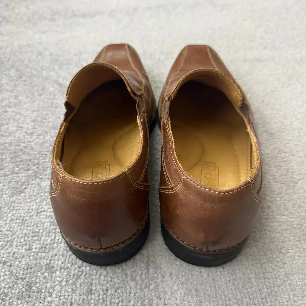 Sandro Shoes Mens Size 9.5 Brown Leather Slip On Comfort Loafers Square Toe